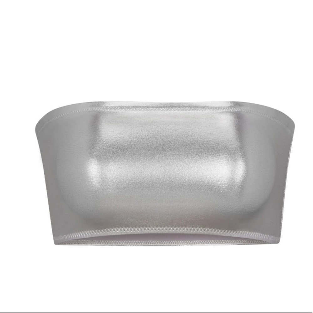 NWT SILVER METALLIC SWIM BANDEAU TOP